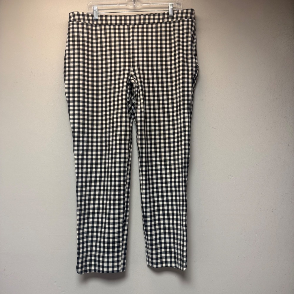 Talbots Chatham Ankle Pants Womens 14 Black White Gingham Excellent Side Zip
